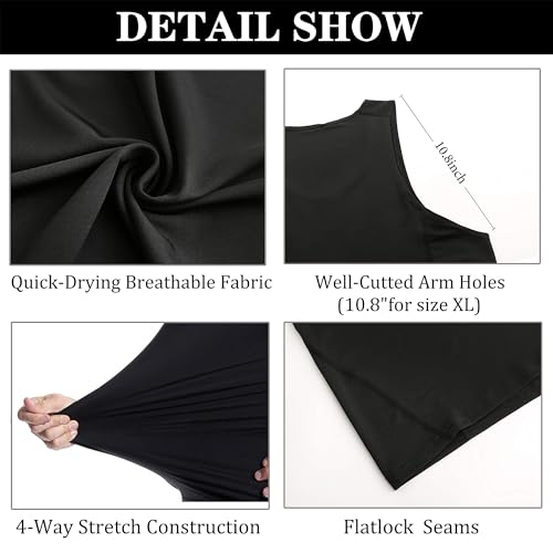 Men's Compression Tank Top 3/5 Pack - Sleeveless Cool Dry Base Layer for Gym - Large, Black