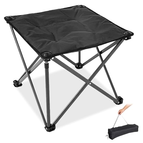 FUNDANGO Folding Camping Stool - Black, Oversized Foot Rest, 330Lbs Capacity