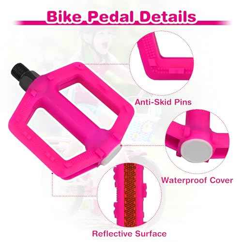 Bike Pedals 1/2 inch Non-Slip Plastic Pedal with Reflective Strips Waterproof Flat Pedal for Kids Bike BMX Bike