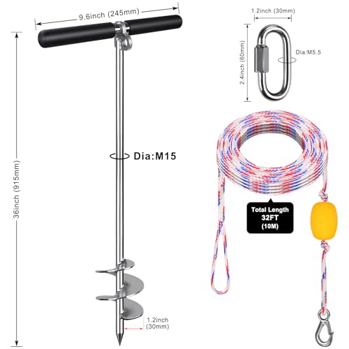 36-Inch Stainless Steel Boat Sand Anchor with 32ft Rope for Shallow Water and Beach Use