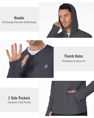 Roadbox Men's UPF 50+ Sun Hoodie Jacket Zip Up UV Protection Shirt XL Dark Gray