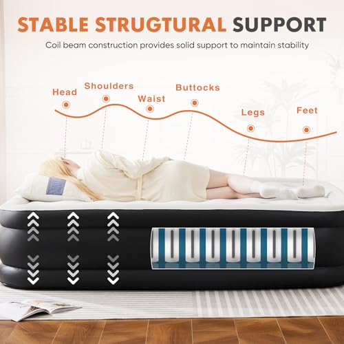 OLIXIS Twin Air Mattress - 16 Inch Double Height Inflatable Bed with Built-in Pump