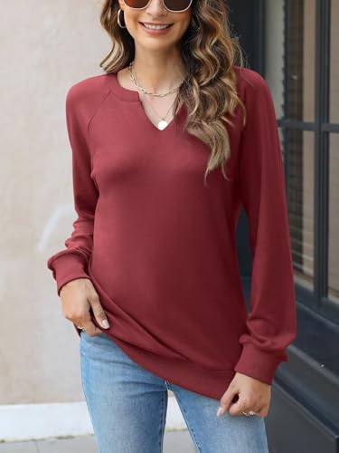 Women's X-Large V-Neck Lightweight Casual Sweatshirt - Wine