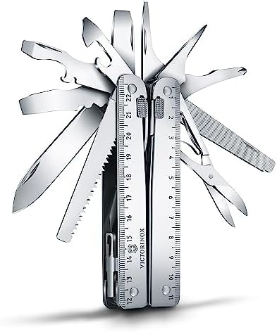 Victorinox Swiss Tool Swiss Army Knife, 24 Function Swiss Made Multi-Tool with Needle-Nose Pliers, Wire Cutters and Large Blade - Silver