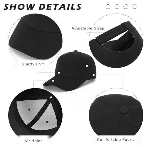 Unisex Adjustable Baseball Cap Set - 12 Black One Size Caps - Plain Design
