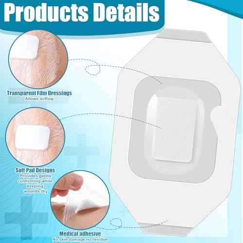 Geiserailie 30 Pack Transparent Film Dressing with Pad, Waterproof Adhesive Bandages, Wound Cover Patches, Clear Barrier Film for Showering, Swimming, Tattoo(2.36 x 2.76 Inches)