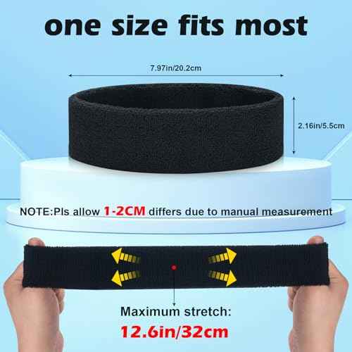 ONUPGO 4 Pack Sweatbands Sports Headbands for Men & Women, Cotton Headband Terry Cloth Sweatband for Tennis,Basketball,Football,Gym,Working Out - Moisture Wicking Elasticity