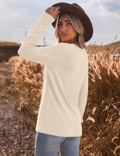 Ekouaer Women's Long Sleeve Thermal Shirt - Raglan Sleeve Fall Top Medium Beige