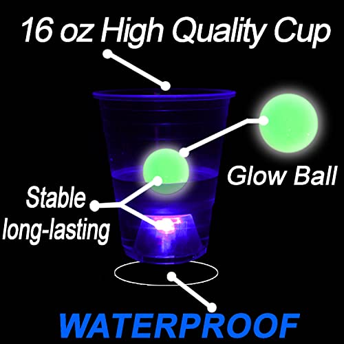 Glow in the Dark Beer Pong Set with Light-Up Cups & Pongs for Party Indoor Outdoor