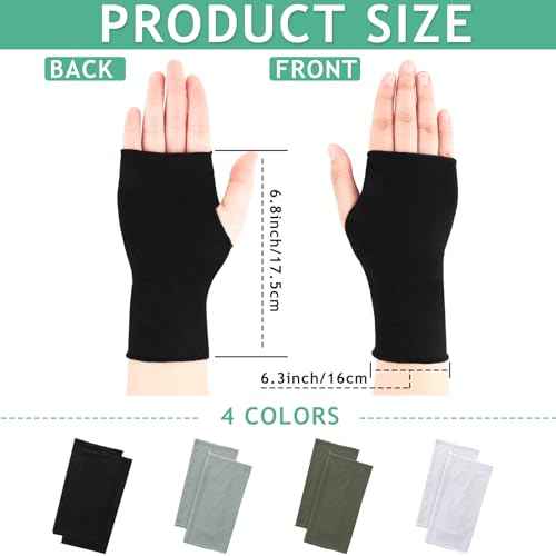 Bememo 4 Pack Sun Protection UV Gloves Driving Sun Block Gloves Cooling Fingerless Wrist Length Cotton for Women