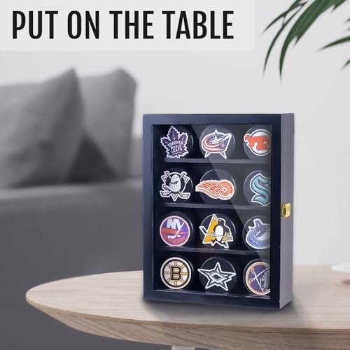 12-Piece Hockey Puck Display Case Wall Mount with Acrylic Door - Wall Decor
