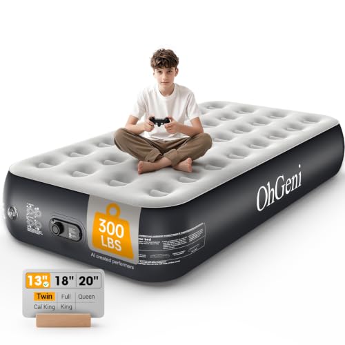 OhGeni 13-Inch Raised Twin Air Mattress with Built-In Pump - Black