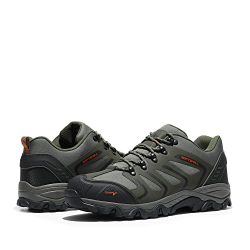 Men's Waterproof Low Top Hiking Shoes - Army Green/Black/Orange, Size 11