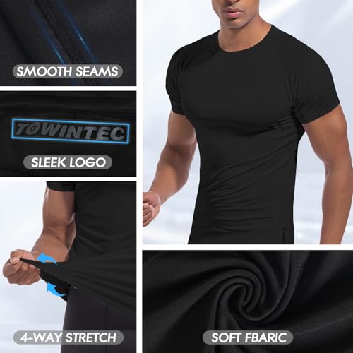 Men's Compression Shirt Short Sleeve UPF 50+ Base Layer Top Black Small
