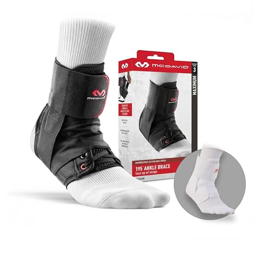 Medium Black Lace-Up Ankle Support Brace with Side Stabilizers for Sports and Recovery