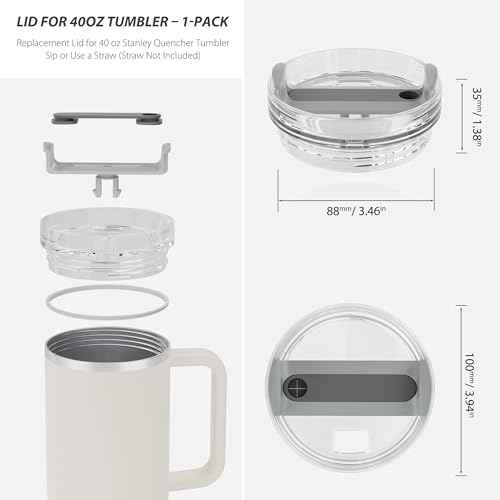 40 oz Tumbler Lid Replacement, Tumbler Lids Fit for Stanley Quencher, No Straw, Replacement Covers for Stanley Cup Accessories (Grey)
