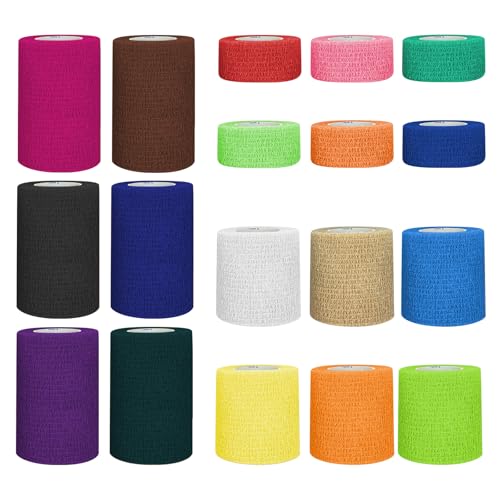 1"/2"/3" Self Adhesive Bandage Wraps, 18 Pack Colorful Self Adherent Cohesive Bandages Wrap for Wounds, Vet Wrap, Ankle Tape, Tattoo Tape Wrap, Medical Tape, Color Athletic Tape