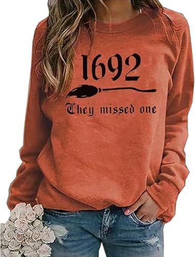 X-Large Orange They Missed One Halloween Witch Sweatshirt for Women Salem Gift