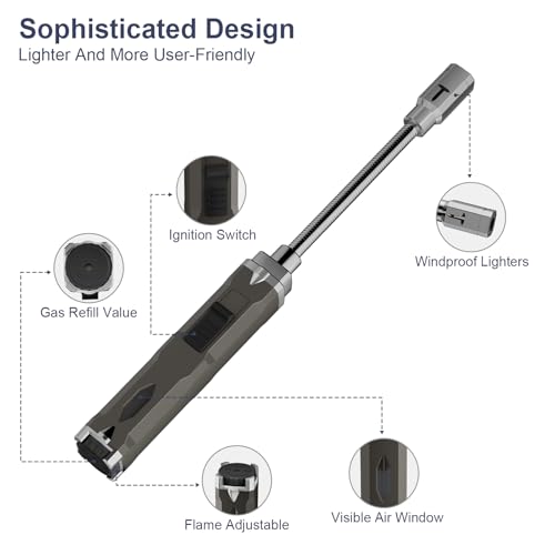 TONYFUL Butane Lighter Long Neck Torch Lighter, Jet Flame Windproof Lighter with Visual Fuel Window, Refillable Lighters for Candle, Camping, Fireplace, BBQ(Fuel Not Included)
