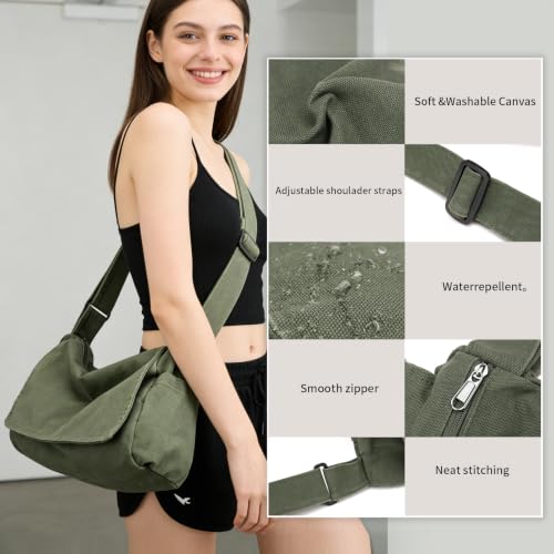 Vintage Canvas Messenger Crossbody Bag for Women Men - A-Green