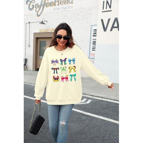 UNIQUEONE Oversized Sequins Bow Sweatshirt - Women Magic Kingdom Sweater Pastel Graphic Coquette Tee Holiday Pullover