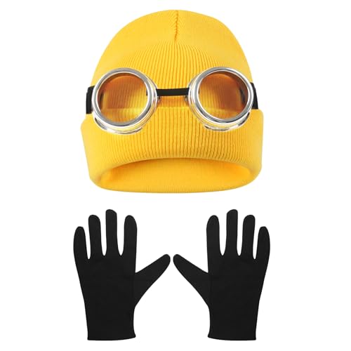 Halloween Costume Accessories Cosplay Party Dress Up Costumes Set Steampunk Goggles Glasses/Beanie Hat/Black Gloves