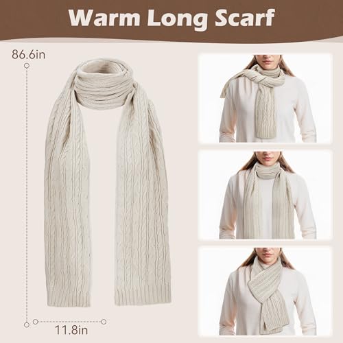 Beige 3-in-1 Winter Scarf Hat and Glove Set for Women