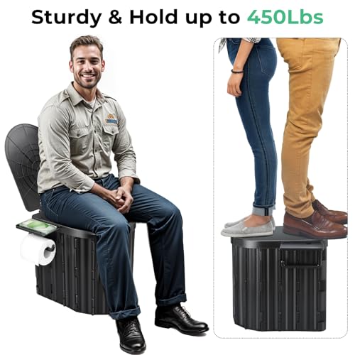 Portable Camping Toilet with Lid & Paper Holder - Black