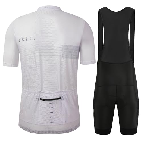 Men's Cycling Jersey Sets Road Bike Jersey & Bib Shorts Lightweight Padded - White, Large