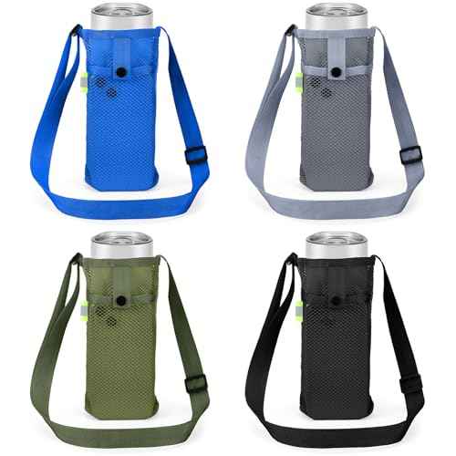 Mumufy Mesh Water Bottle Sling Holder with Adjustable Strap Crossbody Bottle Sleeve Carrier with Pouch for Outdoor Activities