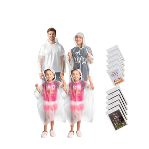 Family Pack Disposable Rain Ponchos: Waterproof, Reusable, Lightweight for Adults & Kids
