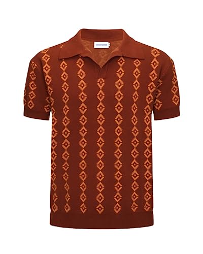 Men's Vintage Dark Brown Knit Polo Shirt V-Neck Golf Style Small