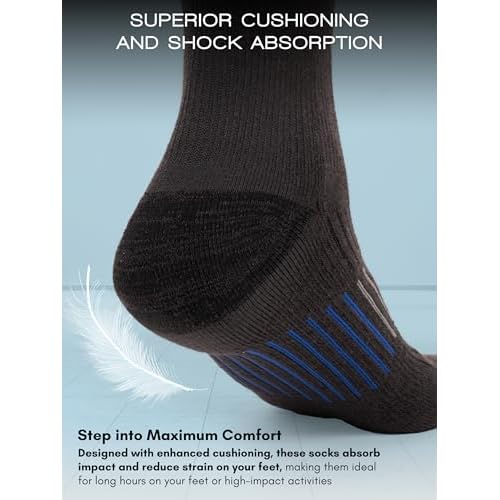 Men's Cushioned Moisture-Wicking Crew Socks (4-Pack) Mid-Weight Work Socks Moisture-Wicking, Arch Support, Fits Sizes 6-12