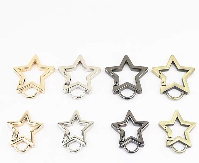 3 Pcs Star Shaped Stainless Steel Keychain Clip Carabiner Snap Hook Holder Star Carabiner Hook Clip Key Holder Carabiner Clip for Keys Wallet with Key Chain Rings Accessories (S) (Black，Silver，Gold