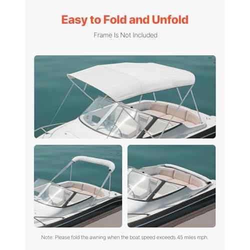 VEVOR Bimini Top Cover Replacement, Fit 4 Bow Boat 600D Polyester Canopy, Waterproof & Sun Protection Boat Awning Canopy with Storage Bag, 96" Lx(91"-96") W, Light Grey (Support Frame Not Included)