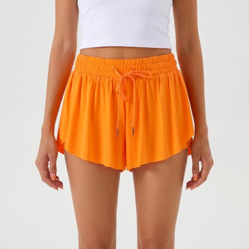 Women Flowy Butterfly Shorts Small Orange Athletic Casual Wear