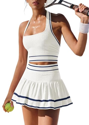 X-Small Women's Tennis Skirt Set for Pickleball & Golf - White Navy