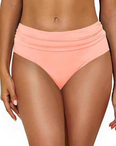 Women Mid Rise Bikini Bottoms Full Coverage Ruched Scrunch Swim Bottom Large Pink - 2026