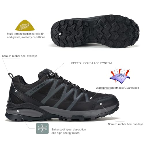 Men's Waterproof Hiking Shoes Black 12 - Lightweight TPU Non-Slip Outdoor Trekking