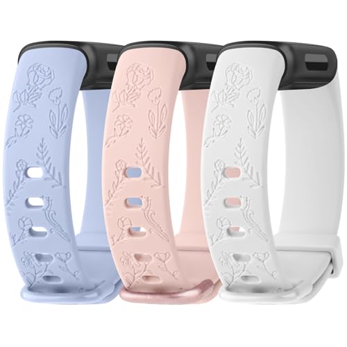 Silicone Floral Engraved Fitbit Inspire 3 Replacement Wristband for Women Men