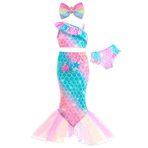 GALLDEALS Girls Swimsuit 3 Piece Bathing Suits Flounce Ruffle Tankini Set Beach Swimwear with Cover Ups Skirt for 3-10 Years