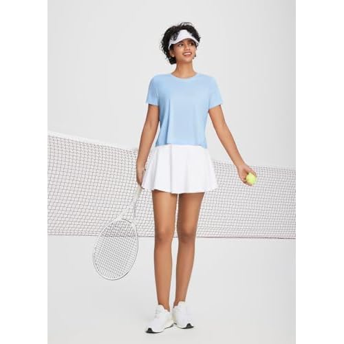 baleaf Women's Workout Tops Athletic Shirts Cropped Short Sleeve Split Back Running Gym Quick Dry Sun Protection UPF 50+