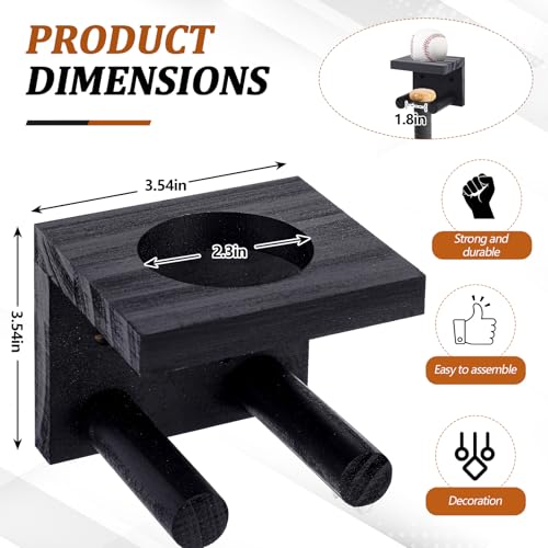 Wall Mount Baseball Bat and Ball Holder - Holds 1 Set - Black
