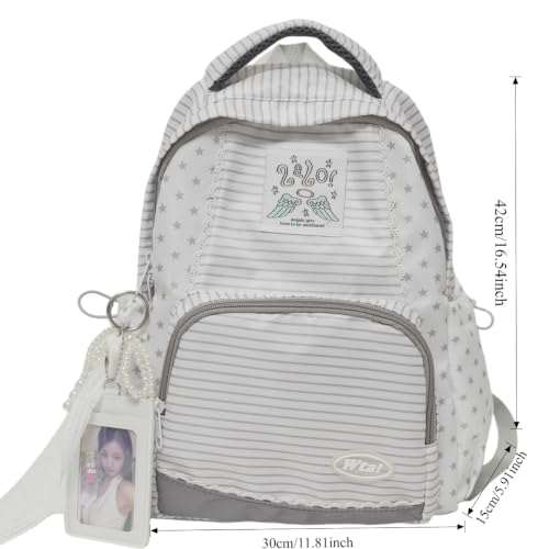 Large Striped Star Y2K Star Backpack Whimsical Twee Wing Cute Bookbag