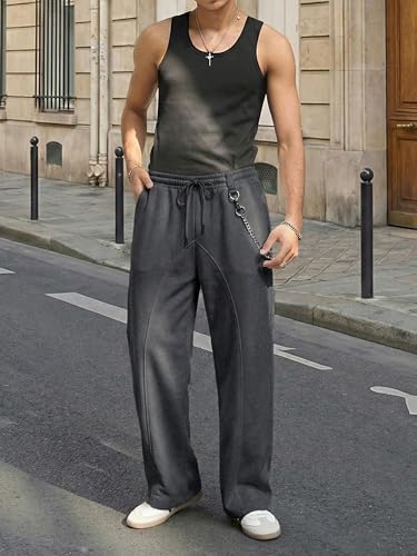 Men's Baggy Sweatpants Wide Leg Joggers Casual Pants Large Dark Grey