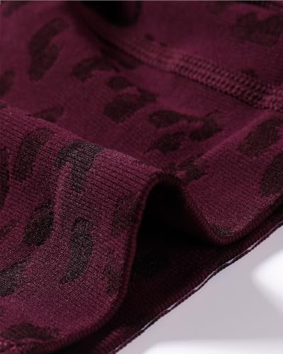 AUROLA Leopard Seamless Athletic Shorts with Pockets - Medium Leo Black Cherry