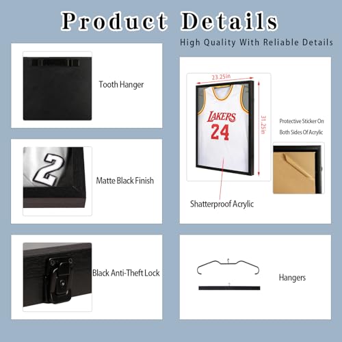 Jersey Frame Display Case - Black Linen Shadow Box for All Sports Jerseys - Standard Pack