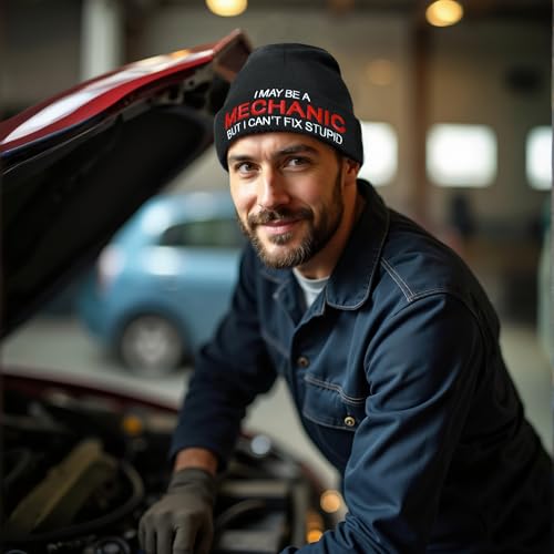 Funny Mechanic Beanie Hat with Witty Quote - Warm Unisex Winter Cap Gift
