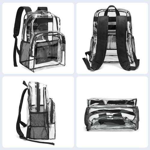 Clear Heavy Duty PVC Transparent Backpack Large Capacity for Travel & Security - Black