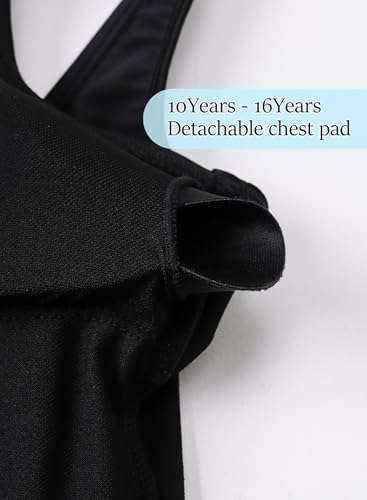 Girls' One Piece Swimsuit 6-16 Years with Removable Chest Pad Quick Dry Black 12 Years
